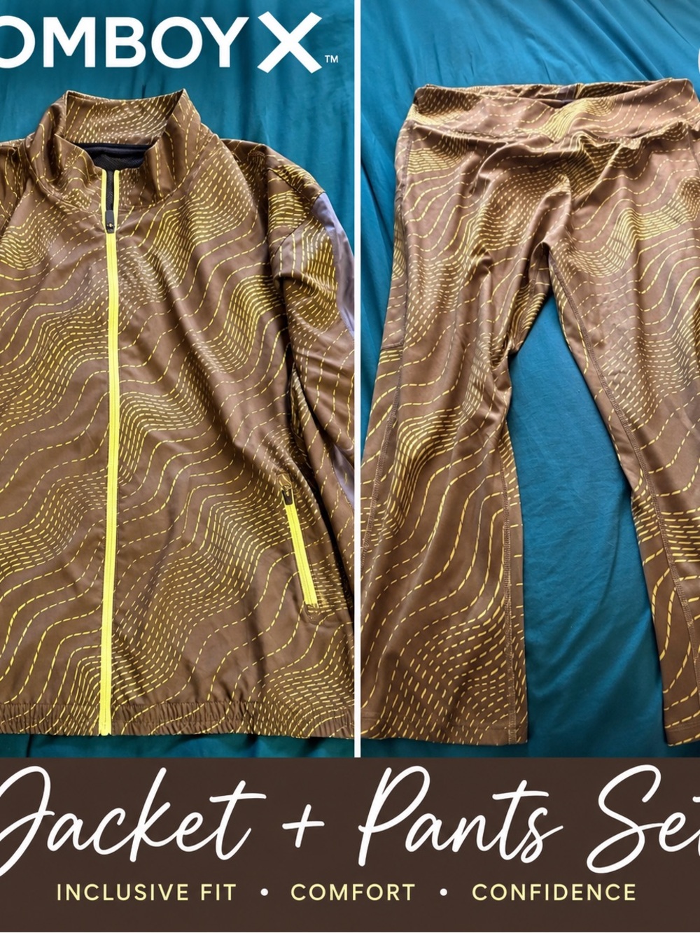 TomboyX 6X Matching Jacket & Pants Set Brown Yellow Activewear 2 Piece Plus Size